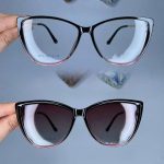 عینک فریم گائوچویی گربه ای دورنگ کاوردار دسته فلزی  01091