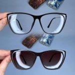 عینک فریم کائوچویی گربه ای کاوردار دسته فلزی  01090